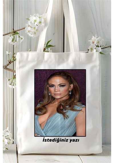 Art Hediye Jennifer Lopez Baskılı Bez Çanta Omuz Çantası Kişiye Özel Desen 5 Çok Renkli