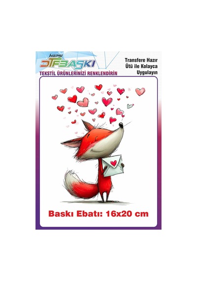 Sevimli Tilki Ütü İle Yapışan Tişört Tekstil Baskı 3009