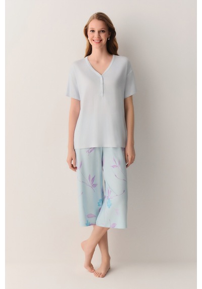Suwen Sandy Kapri Şort Pijama Takımı Sh26638659956 Mavi