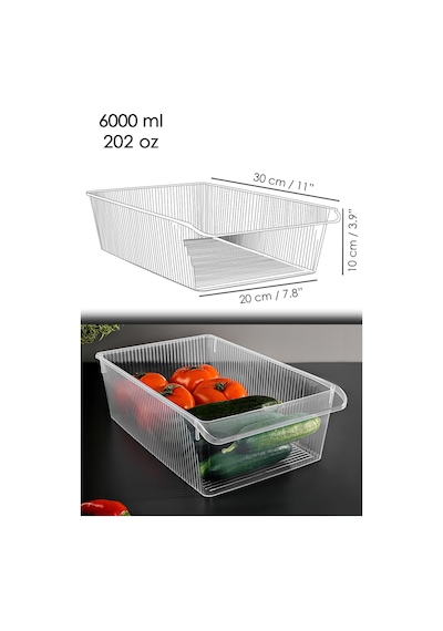 1 Adet Dolap İçi Buzdolabı Düzenleyici - Meyve Sebze Saklama Kabı Buzdolabı Organizer Sepet 6 Litre Şeffaf