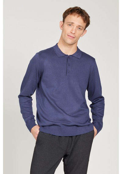 AC&Co / Altınyıldız Classics Erkek Indıgo Standart Fit Normal Kesim Polo Yaka Triko Kazak İndigo AC&Co / Altınyıldız Classics Erkek Indıgo Standart Fit Normal Kesim Polo Yaka Triko Kazak İndigo