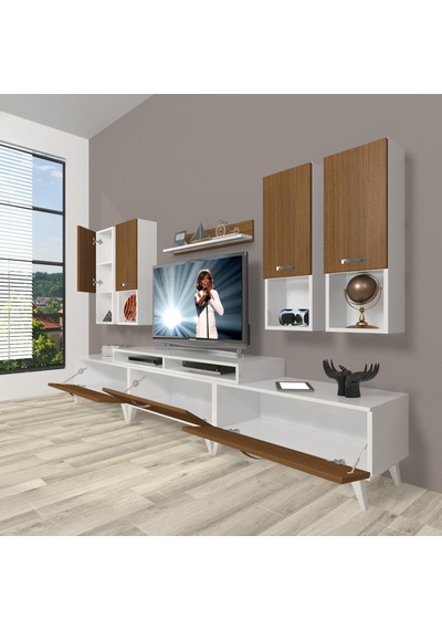 Decoraktiv Ekoflex 8da Mdf Retro Tv Ünitesi Tv Sehpası Beyaz - Ceviz