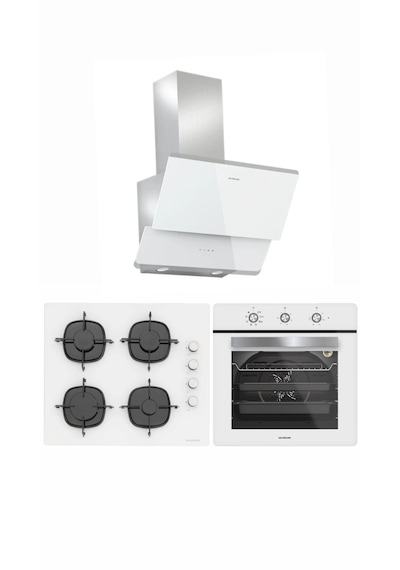 Silverline BO6503W01 - CS5335W01 -  3490 Oslo Beyaz Cam Ankastre Set