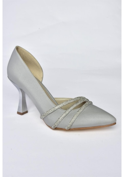 Fox Shoes P246068504 Gümüş Kumaş İnce Topuklu Kadın Ayakkabı Gümüş