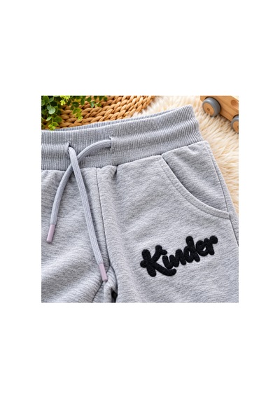 Uğur Bebe %100 Pamuk Kız Çocuk Eşofman Takımı Pembe Gri Happy Kinder Baskılı Sweatshirt Jogger Alt Spor Takım Pembe Pembe