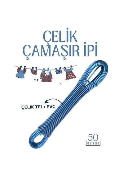 Zenvac 50 Mt Çelik Çamaşır İpi Pvc Kaplı Dayanıklı Çamaşır İpi Balkon Çamaşır İpi 718621 Zenvac29 Renkli