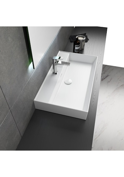 Dura Niva Kare Çanak Lavabo 80x46,5 Cm Tezgah Üstü Batarya Delikli Beyaz 5254