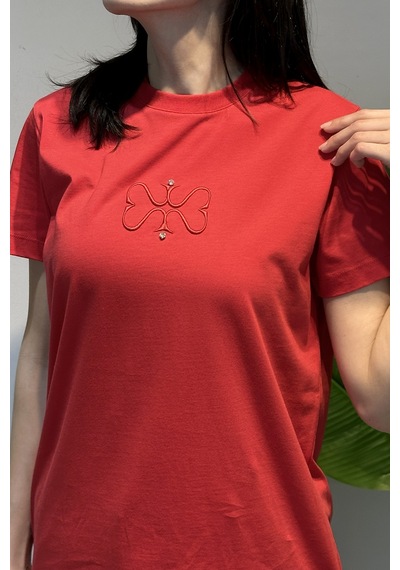 Missemramiss Pamuklu Nakışlı Tshirt Tunik 5360 Kırmızı