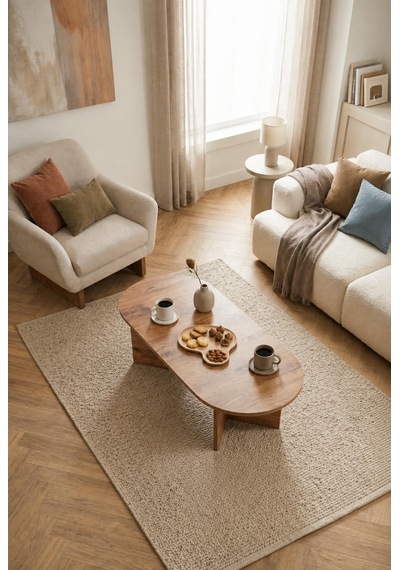 Modern Oval Orta Sehpa Minimal Ahşap Salon Sehpası Şık Tasarım Atlantik Çam