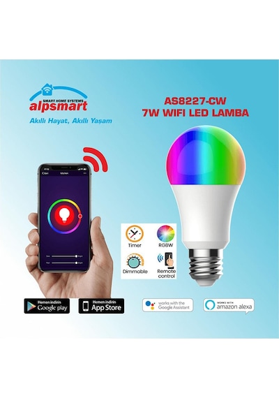 Alpsmart Akıllı RGB Wifi Led Ampul Led Lamba | Cepten Kontrol
