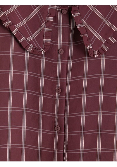 Lcw Everyday Bordo Ekose Modal Karışımlı Kadın Gömlek Tunik