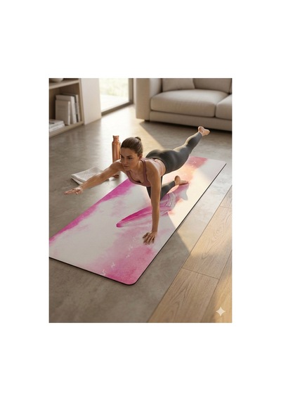 Taşıma Çantalı Pembe Desenli Kaymaz Tpe Yoga Matı & Egzersiz Minderi - 6mm Kalınlık