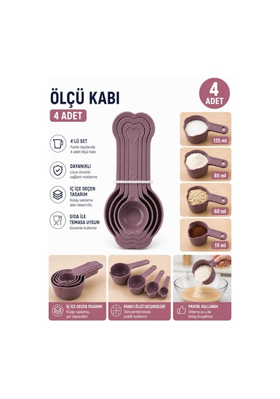 4'lü Ölçü Kabı Seti İç İçe Geçen Pratik Mutfak Ölçü Kaşığı Seti Diğer