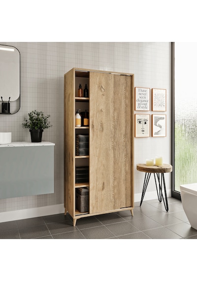 Sürgülü Çok Amaçlı Banyo Dolabı Meşe - Tamamı 1. Kalite Mdf