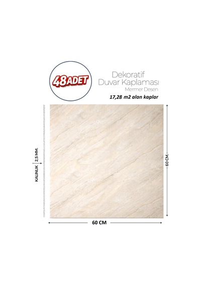 60x60 Cm Kendinden Yapışkanlı Duvar,banyo,tezgah Arası Bej Mermer-48 Adet 1103-60-48