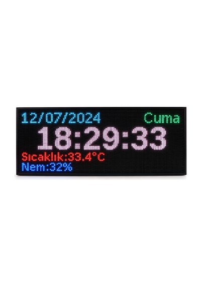 Sanec Full Renkli Led Dijital Saat, Tarih, Derece Ve Nem Göstergesi P5 Dış Mekan Kasa Ölçüsü: 32x64 Cm Diğer