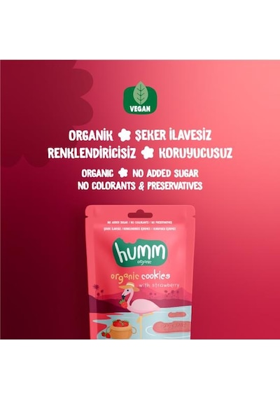 Organik Vegan Çilekli Kurabiye Atıştırmalık Paketi - 6 Adet 320 G