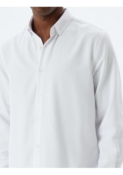 Koton Slim Fit Gömlek Uzun Kollu Pamuk Karışımlı Beyaz 5wam60067hw Beyaz