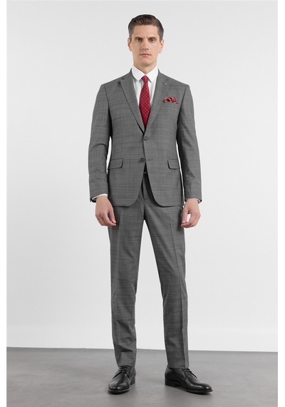 İmza Füme Mono Yaka 6 Drop Slim Fit Tam Astar Esnek Takım Elbise 1001255160