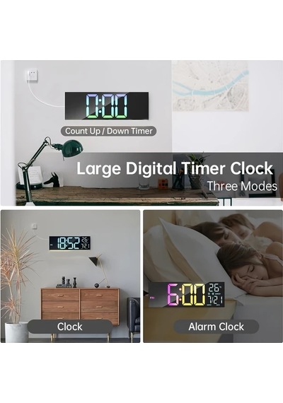 Wangxi 1 Adet 16 İnç Büyük Dijital Duvar Saati Siyah Rgb Alarm 4 Seviye Parlaklık Uzakt Siyah
