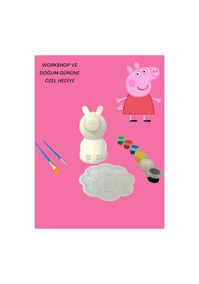 3d Domuz Peppa Pig Figür Boyama Seti - Kendin Boya Hobi Ve Etkinlik Seti - Akrilik Boya + 2 Fırça