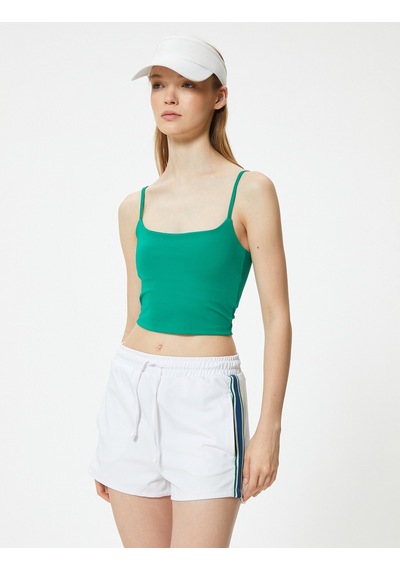 Koton Crop Sporcu Atleti İnce Askılı Slim Fit Yeşil 4sak30218nk Koyu Yeşil