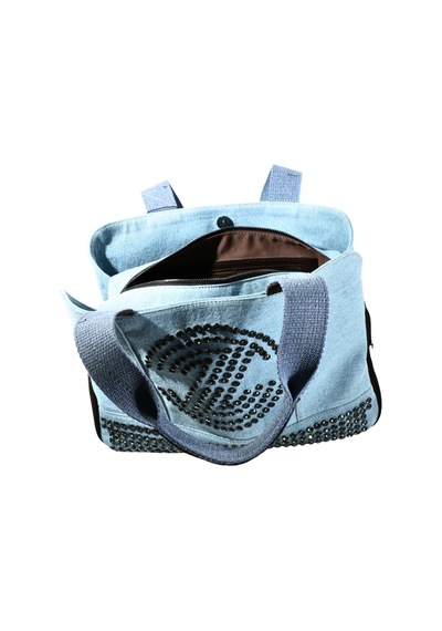 Biem Accessory Biem Açık Mavi-kahve Denim Salaş-retro Taş Trok Döşemeli Çok Gözlü Çanta Çok Renkli