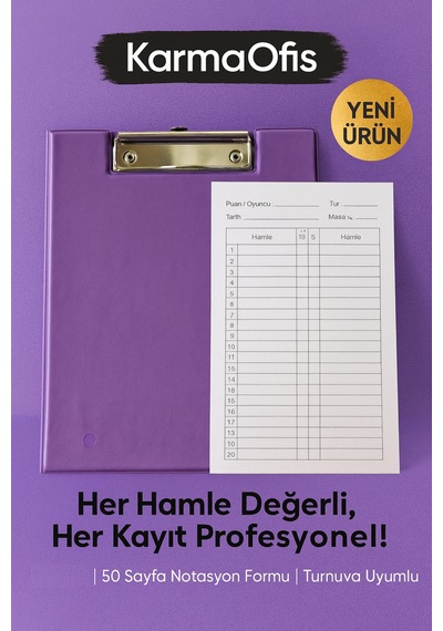 Satranç Notasyonlu Sekreterlik Seti 17x24 Cm 50 Sayfa Hamle Kayıt Formu Lila