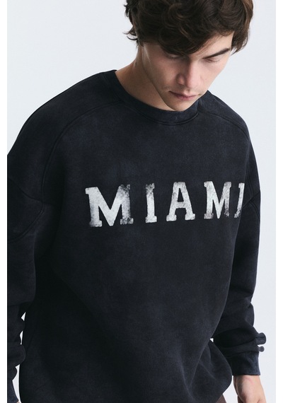 Vamos Miami Baskılı Bisiklet Yaka Sweatshirt Siyah