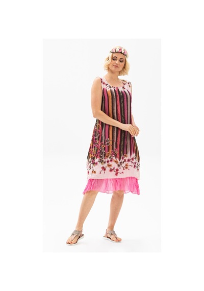 Eliş Şile Bezi Kısa Kol Vual Defne Midi Boy Elbise Pembe 6089