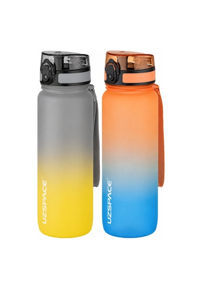 Uzspace 2'li Tritan Matara Seti 800 Ml Çift Renk Softtouch Ff Collection Tritan Su Matarası Grisarı-turuncumavi