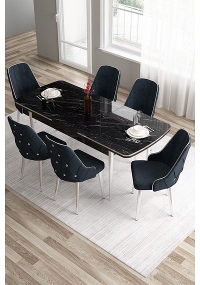 Canisa Tia Serisi, Beyaz Masa,80x132 Açılabilir Mdf Yemek Odası Takımı 6 Mürdüm Sandalye Gümüş Detay Masa Siyah Mermer Desen Sandalye Antrasit Canisa Tia Serisi, Beyaz Masa,80x132 Açılabilir Mdf Yemek Odası Takımı 6 Mürdüm Sandalye Gümüş Detay Masa Siyah Mermer Desen Sandalye Antrasit