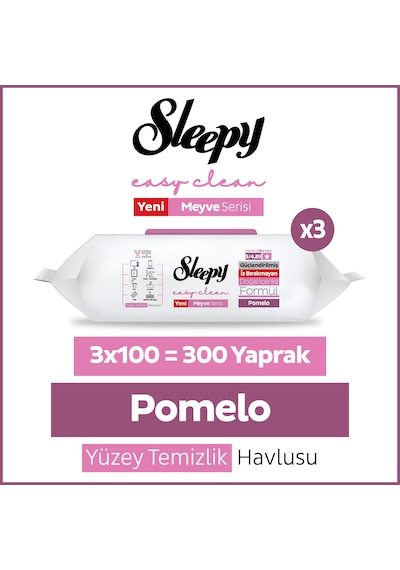 Sleepy Meyve Serisi Yüzey Temizlik Havlusu Mendili Pomelo 3x100 300 Yaprak Beyaz