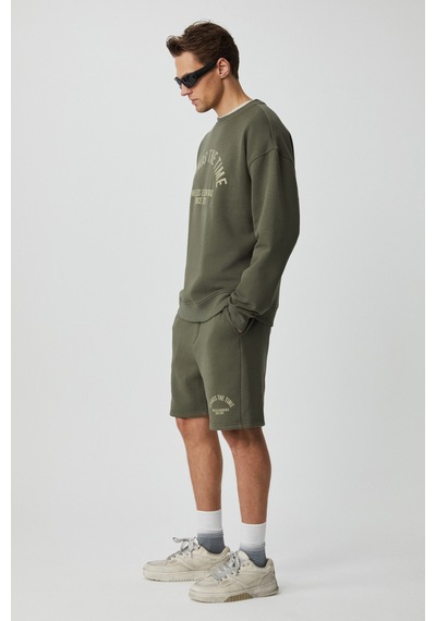 Grımelange NORTON Erkek Yuvarlak Yaka 3 İplik Haki Sweatshirt