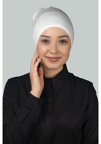 Altobeh Hazır Pratik Geçmeli Uzun Boru Tesettür Bonesi - Ekru