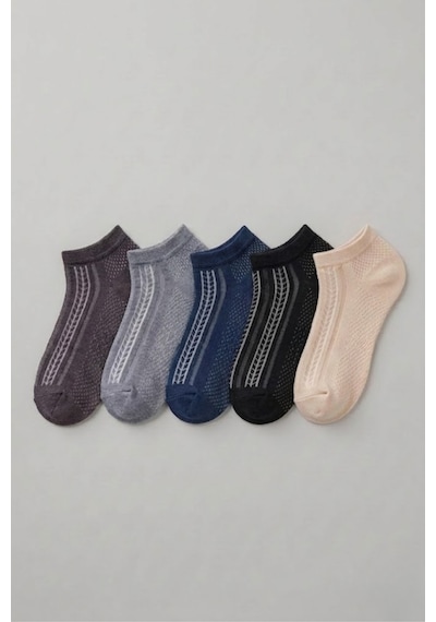Socketta 5'li Karışık Renkli Kadın Bambu Kendinden Desenli Dikişsiz Esnek Yazlık Patik Çorap - Premium Siyah-lacivert-füme-gri-bej Socketta 5'li Karışık Renkli Kadın Bambu Kendinden Desenli Dikişsiz Esnek Yazlık Patik Çorap - Premium Siyah-lacivert-füme-gri-bej