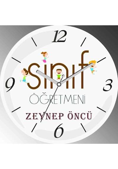 Kişiye Özel Sınıf Öğretmen Çap 30cm Sessiz Akar Bombeli Gerçek Cam Duvar Saati Çok Renkli