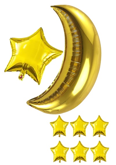 8 Ad Gold Altın Ay Yıldız Folyo Balon Seti Baby Shower Cinsiyet Doğum Günü Parti Ay Yıldız Balon Süs Altın