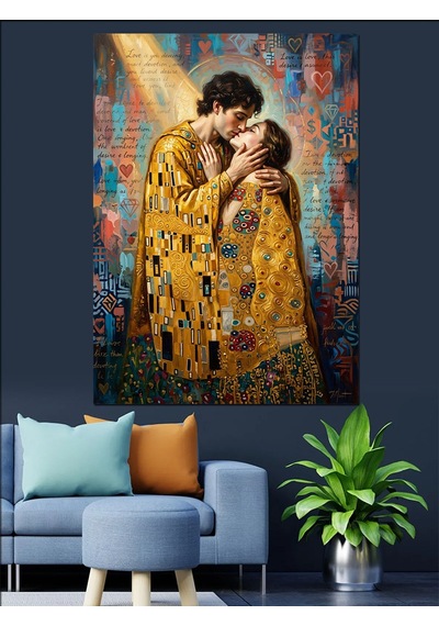 Gustav Klimt Öpücük Modern Yorumu Dekoratif Kanvas - Mdf Ahşap Tablo