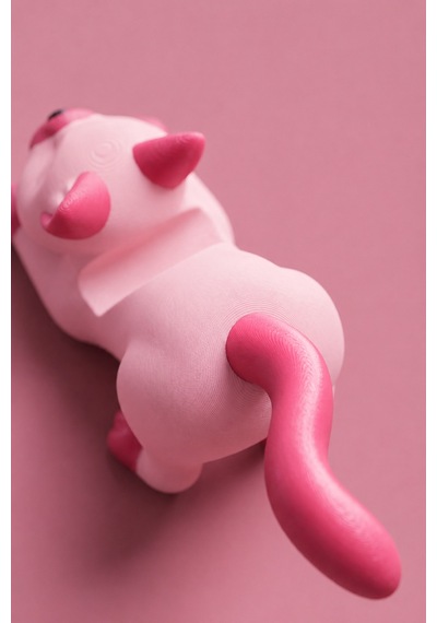 Pembe Kedi Figürlü Telefon Tutucu Stand - 3d Baskı Ofis Masaüstü Aksesuarı Ve Biblo