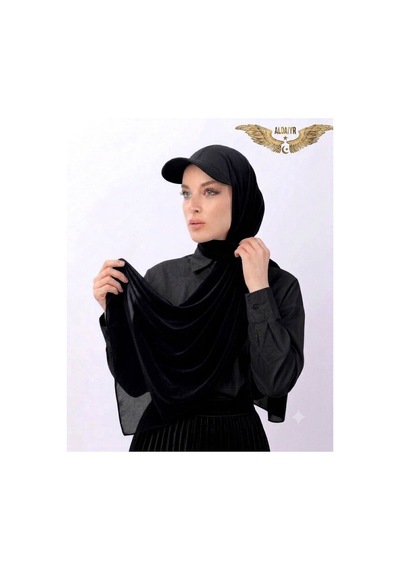 ALDAIYR Şapkalı Boneli Hazır Şal Hijab Sandy Siyah
