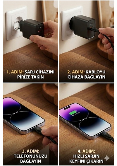 4 İn 1 Hızlı Şarj Seti 38w Çift Portlu Adaptör & Çok Başlıklı Örgü Kablo Lightning/type-c/usb