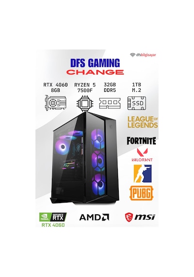 MSI DFS Gaming CHANGE R5-7500F 32 GB 1 TB M.2 SSD RTX4060 Free Dos Masaüstü Oyuncu Bilgisayarı