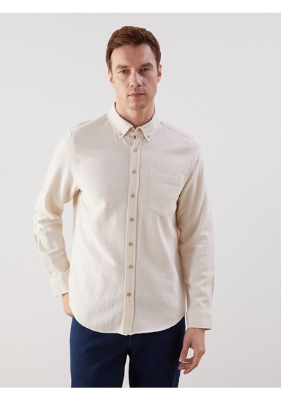 Lcwaıkıkı Classic Ekru Regular Fit Armürlü Cepli Erkek Gömlek