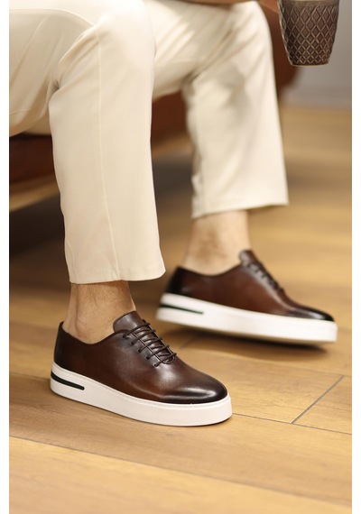 Shoetyle - Kahverengi Deri Bağcıklı Erkek Günlük Ayakkabı 610-1005-1301 Kahve Rengi