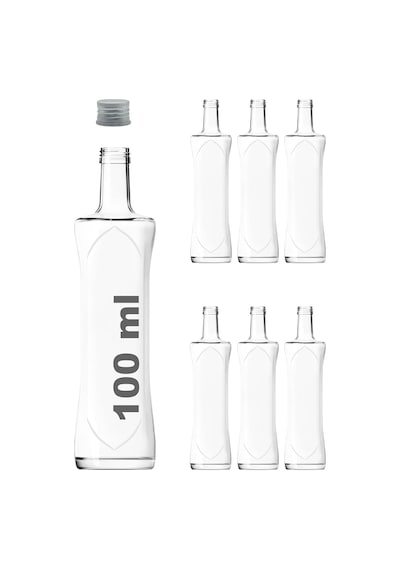 Afracam 100 Ml Şeffaf Piramit Sosluk 100 Cc Kapaklı Kavisli Cam Şişe 6 Adet Gümüş Metal 7009