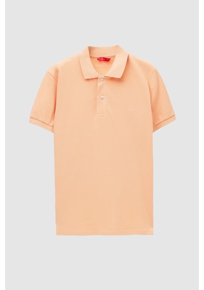 D's Damat Ds Damat Regular Fit Kayısı Pike Dokulu %100 Pamuk Kıvrılmaz Polo Yaka Nakışlı T-shirt 4HC14ORT51000 Sarı