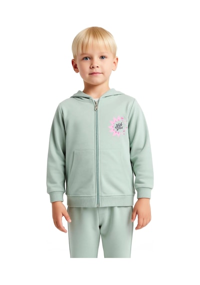 Frm Kız Çocuk Sloganlı Fermuarlı Sweatshirt Ve Eşofman Altı Kombinasy Mint
