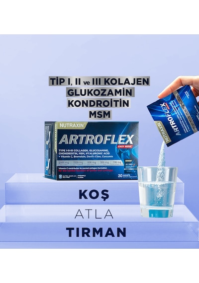 Nutraxin Artroflex Easy Move 30 Saşe – Tip 1-2-3 Kolajen, Glukozamin, MSM, Kondroitin İçeren Takviye