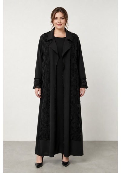 Bihan Store Kadın Battal Beden İçi Askılı Elbiseli Tam Boy Abaya Takım Y26.7386 - Siyah